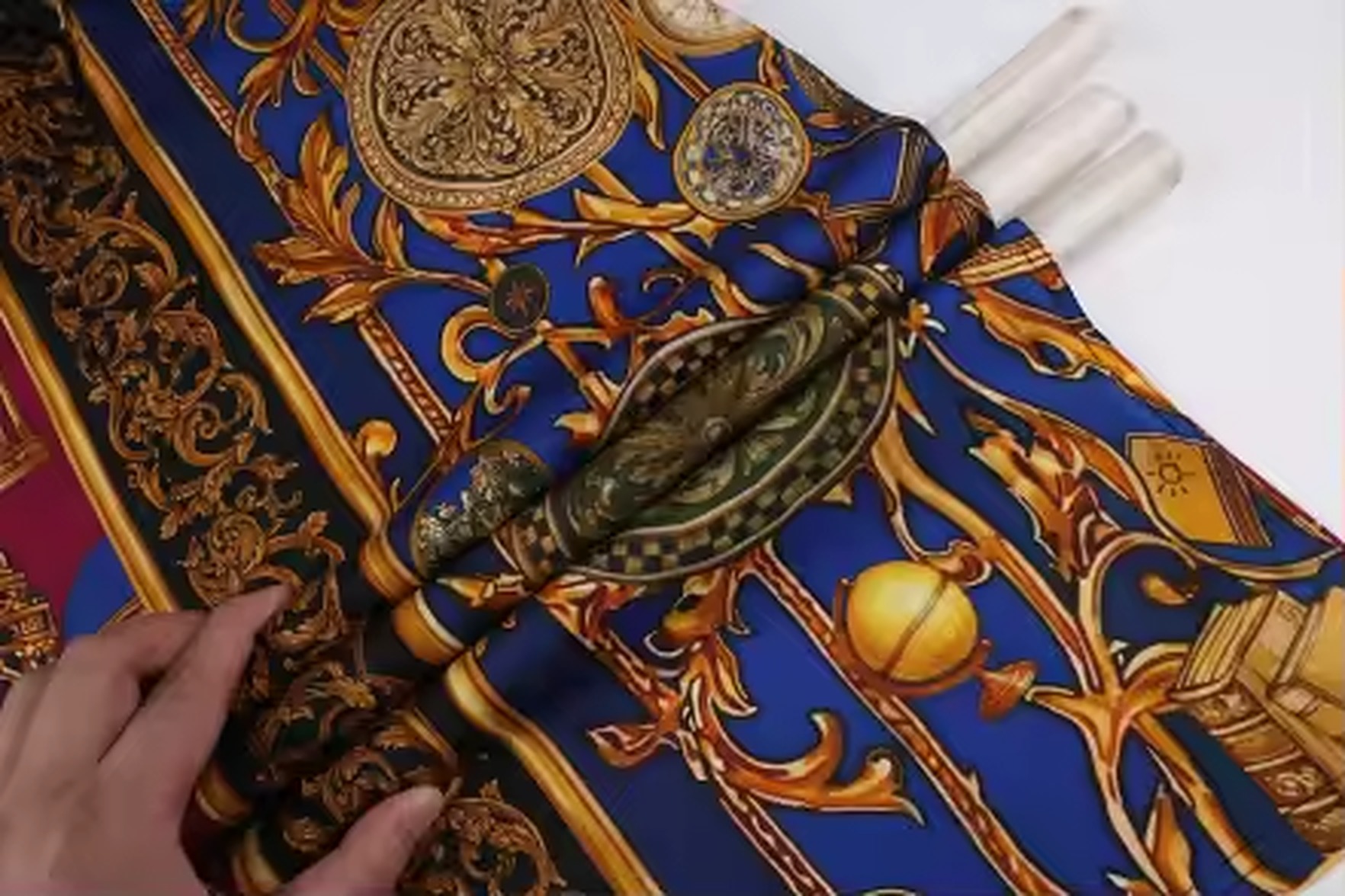 DARO Nemophilist Resort Shirt | Hand-Drawn Golden Glasshouse Dome Conservatory Dome Moorish & Baroque Architecture Classical Columns Acanthus Filigree Terrestrial Globe Antique Books Celestial Sun & Crescent Moon Medallions Sunken Lounge & Checkered Curtain in Royal Blue Magenta Gold | Rare Collector Piece Quiet Luxury Old Money Camp Collar Resort Shirt 1 of 1 Human Made Wearable Art 2026 by Kurt Wollton DARO Studio